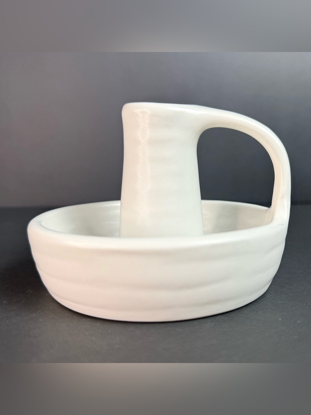 IKEA GODTAGBAR Candlestick Candle Holder with Handle Ceramic White 8 cm 3"